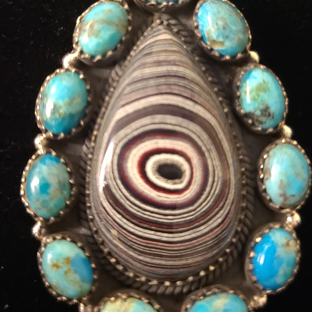 Gorgeous Turquoise and Fordyte Solid Sterling Silver Pendant